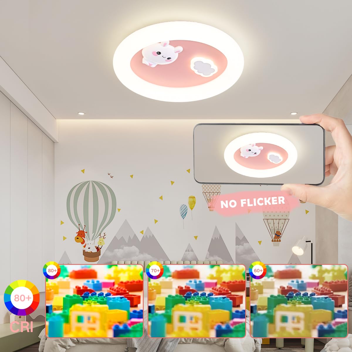 LED Kinder Deckenlampe Hase Wolke Kinderzimmer Lampe Decke, Dimmbar Deckenleuchte mit Fernbedienung, Mädchen Zimmer Licht Schlafzimmer Decke Kindergarten Beleuchtung, Nachtlicht Funktion (40cm Rosa)