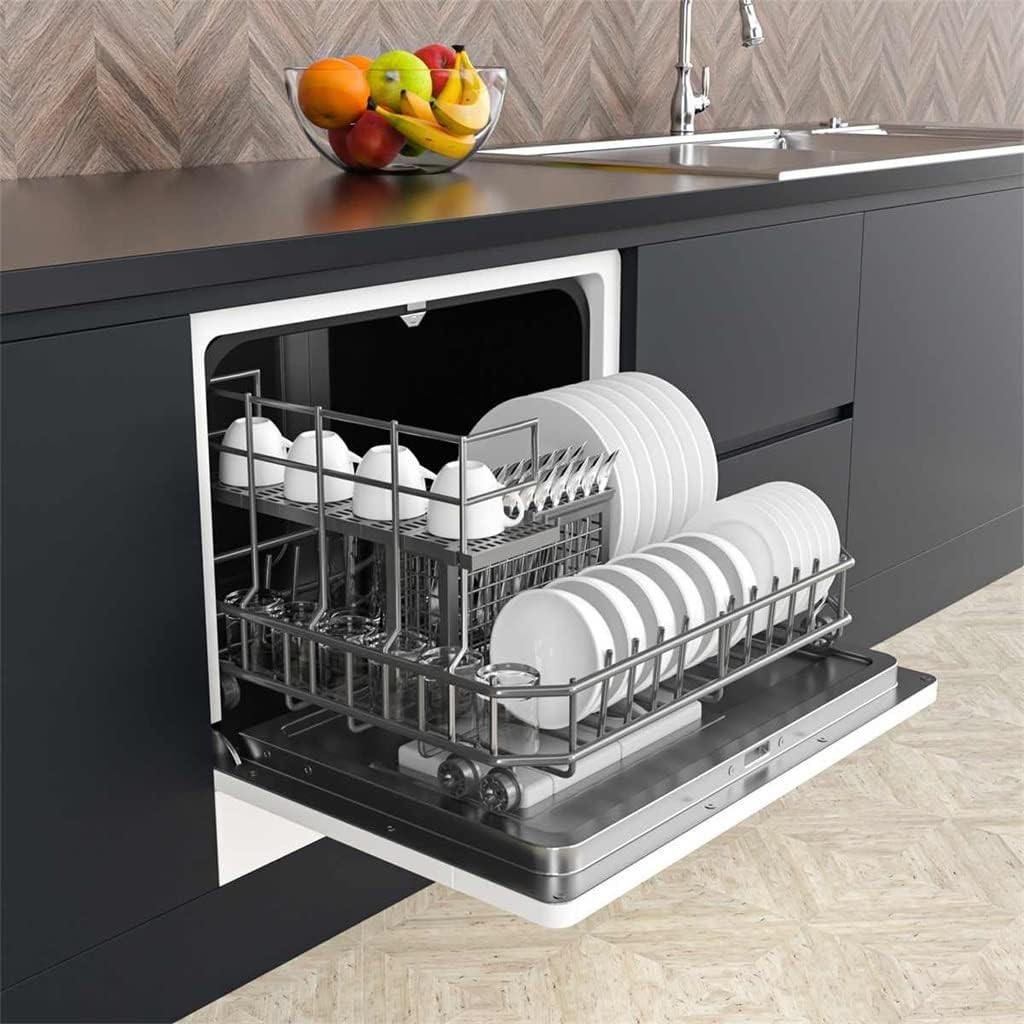 6 Piece Fully Automatic Countertop Dishwasher 5 Wash Modes Home Built-in Washer Dryer Cabinet