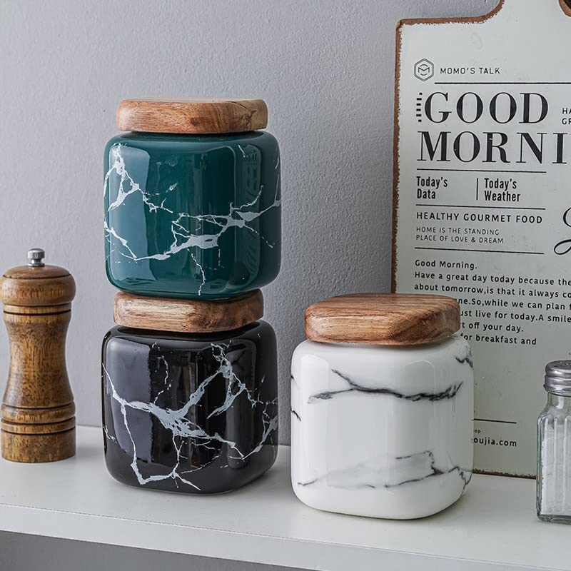 Keramik-Teedose, Vorratsgläser, Vorratsgläser aus Glas, 650 ml, Keramik-Aufbewahrungsbehälter, versiegelte Kaffee-Aufbewahrungsflasche mit Holzdeckel, Gewürzglas-Behälter, Teekanne, Getreide-Organizer