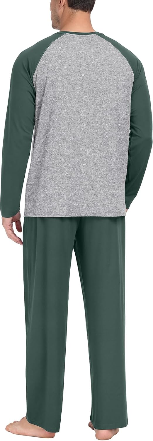 PrinStory Men's Pajama Sets Loungewear Sleepwear Pjs Lightweight Long Sleeve Shirts and Bottoms Soft Comfy Sleep Sets S-4XL - Image 3