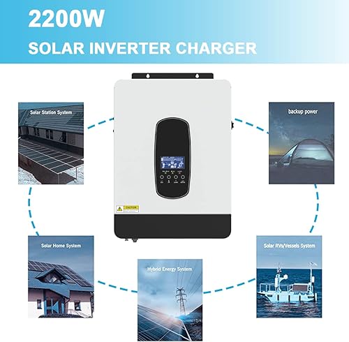 Miniatura 9 de Inversor híbrido solar de 2200 W DC12V a AC230V, inversor de onda sinusoidal pura fuera de la red con cargador solar MPPT de 80 A + cargador de CA,