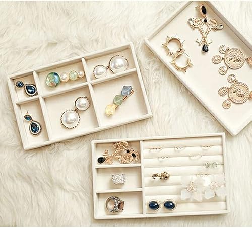 Miniatura 5 de Bandeja organizadora de joyas apilable, 3 piezas, caja de almacenamiento de cajones, soporte de terciopelo para collares, aretes, pulseras y relojes