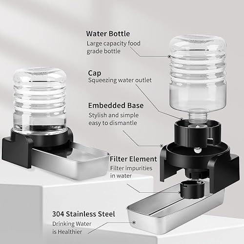 Miniatura 4 de Marchul Dispensador de agua para gatos de 1 galón, dispensador automático de agua para perros por gravedad con 3 filtros, agua de acero inoxidable