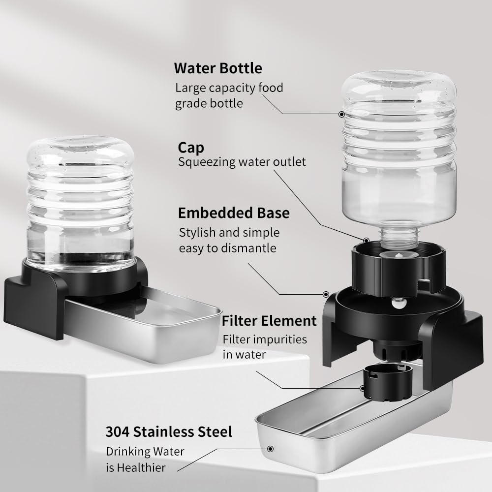 Marchul 3.8 L Cani Distributore d'acqua, distributore automatico d'acqua per cani con ciotola in acciaio inossidabile e 3 filtri, bottiglia d'acqua a gravità di grande capacità per cani e gatti