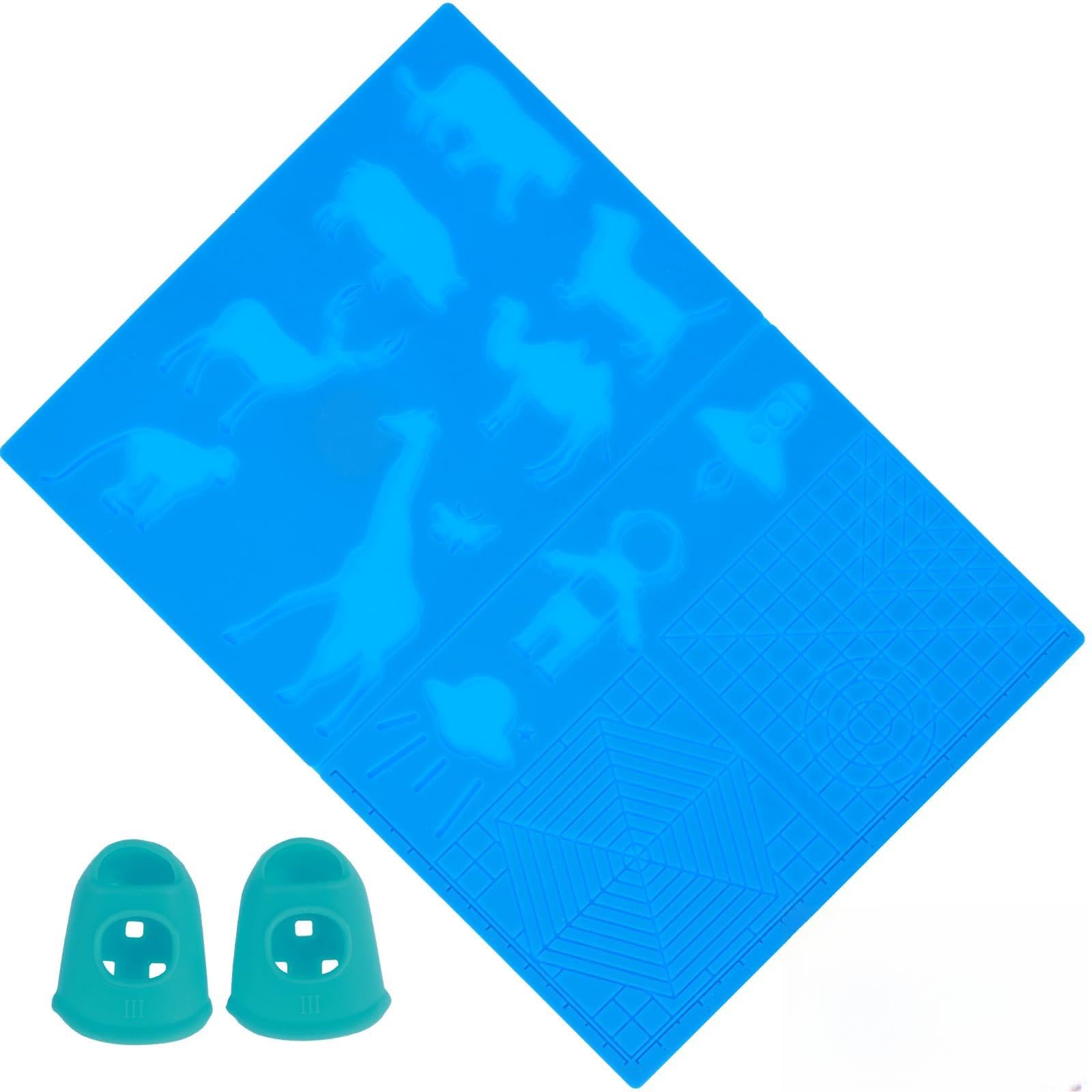 Littleduckling 3D Printing Pen Mat 3D Pen Mat Silicone Heat Resistant Drawing Board 3D Pen Drawing Template 3D Printing Pen Pad with Patterns with 2 Silicone Finger Caps for Beginners Kids Adults(A)