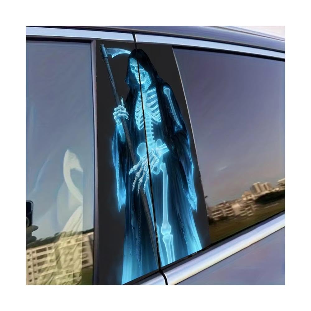 Dabhuoc One Color Car Parts 2 Pcs Car Center Pillar Sticker Grim Reaper Glossy Protective Polyethylene Film