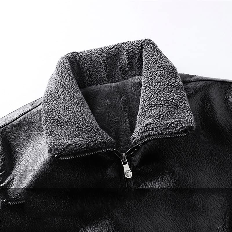 Chaqueta de cuero para hombre invierno con cierre y cortaviento miniatura 4