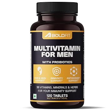 Boldfit Multivitamin tablet for Men Enriched with Probiotics, Vitamin C, E, B12, B6, Zinc & Grape Extract Daily Health & Nutritional Support – 120 Multi vitamin Tablets - image, photos