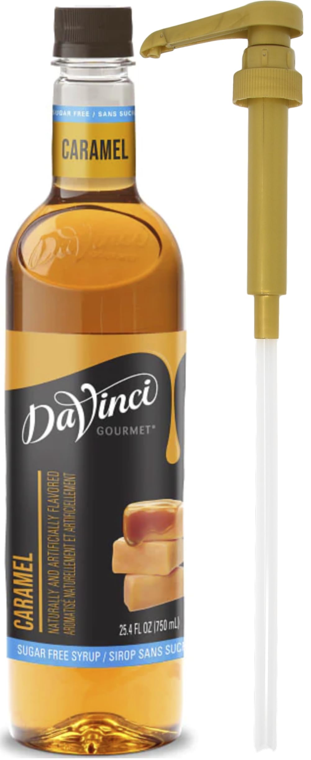 DaVinci Gourmet Sugar-Free Caramel Syrup, 750 ml Plastic Bottle with By The Cup Pump