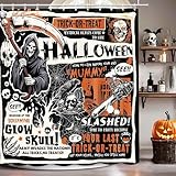 MEHOFOND Vintage Halloween Shower Curtain Halloween Spooky Trick or Treat Shower Curtain for Bathroom Gothic Skull Skeleton Home Bathtub Decor Fabric Waterproof Bath Curtain with 12 Hooks 72x72 Inch