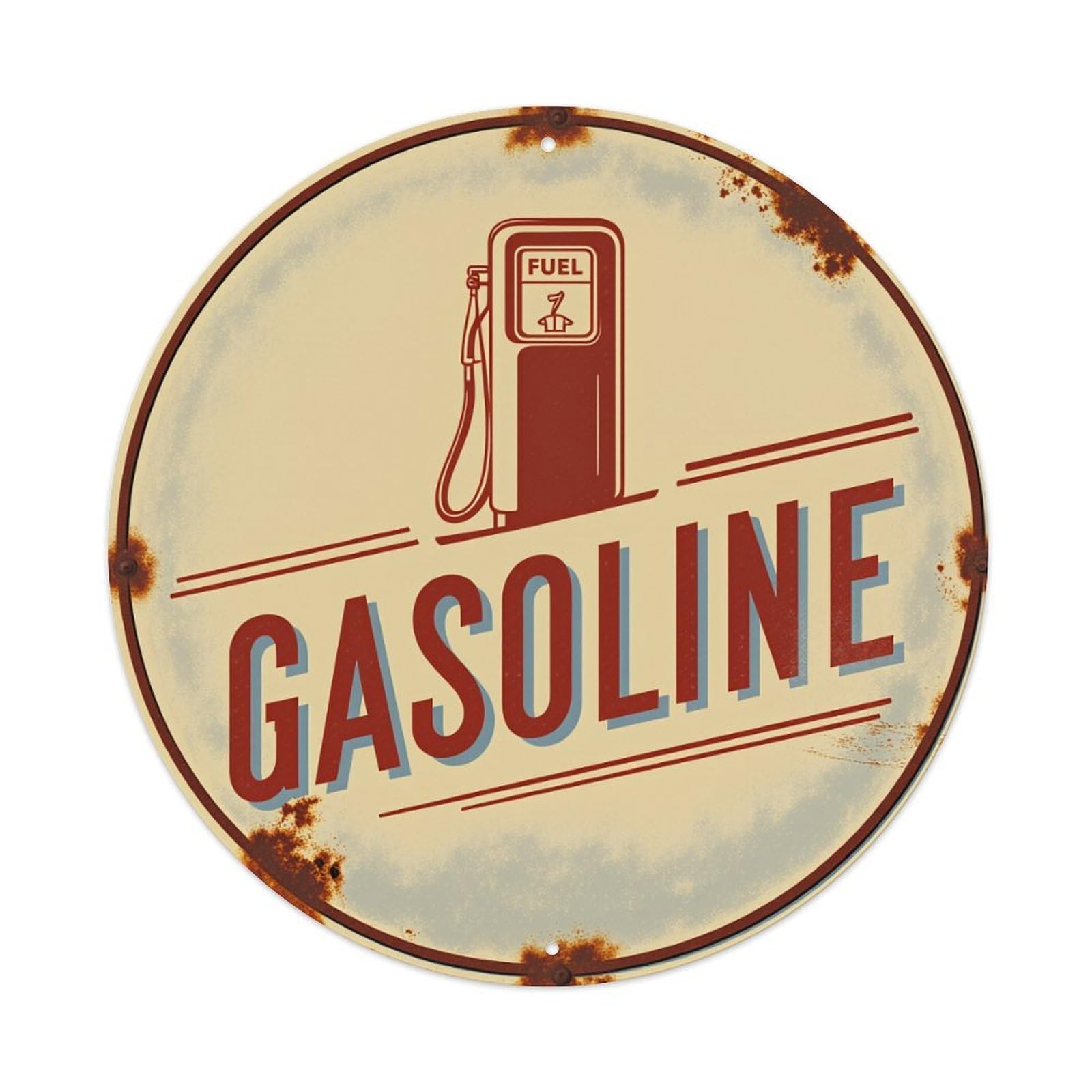 Retro Gasoline Pump Sign With Rust Spots Round Vintage Tin Sign,Retro Wall Art,Metal Poster for Home, Bar, Garage, Cafe, Rustic Indoor & Outdoor Decor, 8x8 Inches