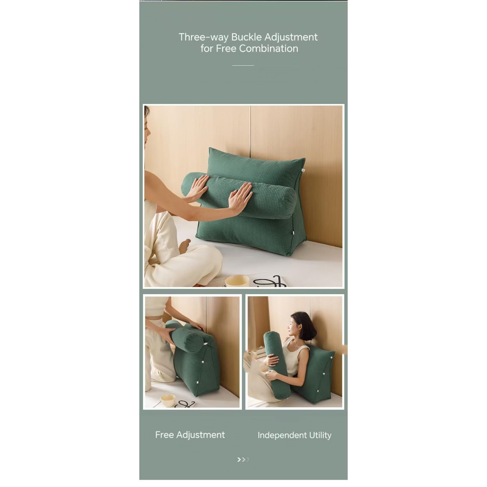 Cuscino a cuneo regolabile, cuscino da lettura per dormire, triangolare, cuscino di supporto lombare, collo e schiena, con fodera rimovibile, 50 cm (caffè)