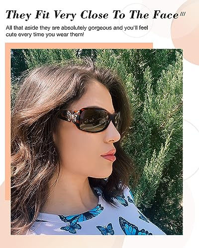 IGnaef Polarized Sunglasses for Women, Trendy Wrap Around Jackie-O Style with Butterfly Decoration IF0222