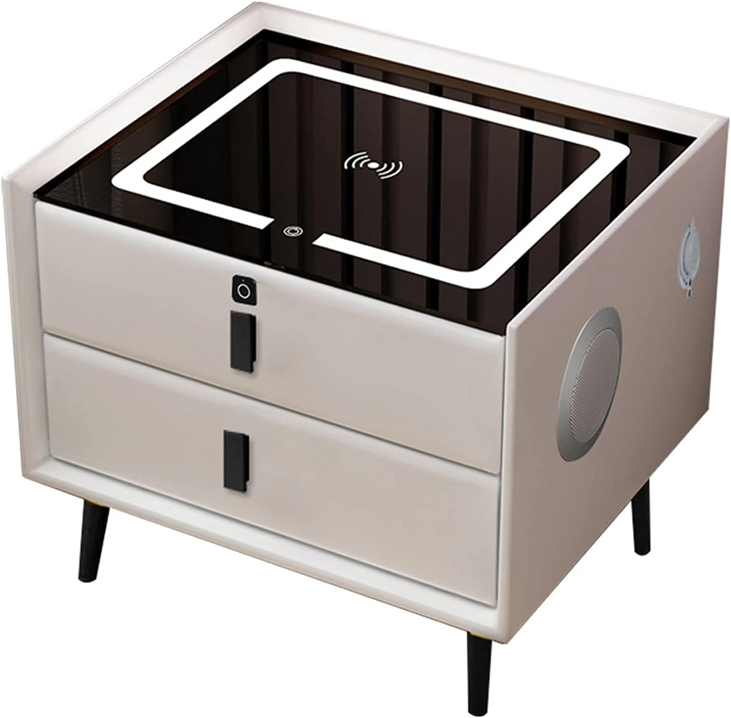 Nightstand with Wireless Charging and Bluetooth Speaker, 2Tier End