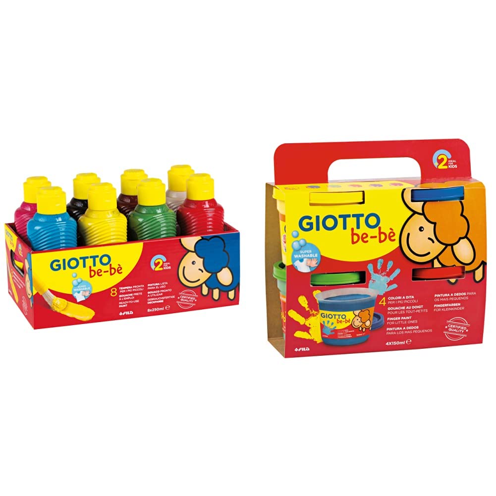 Giotto be-bè 5320 00 Tempera 8 x 250ml, colores surtidos & Pintura a dedos 4 x 150 g