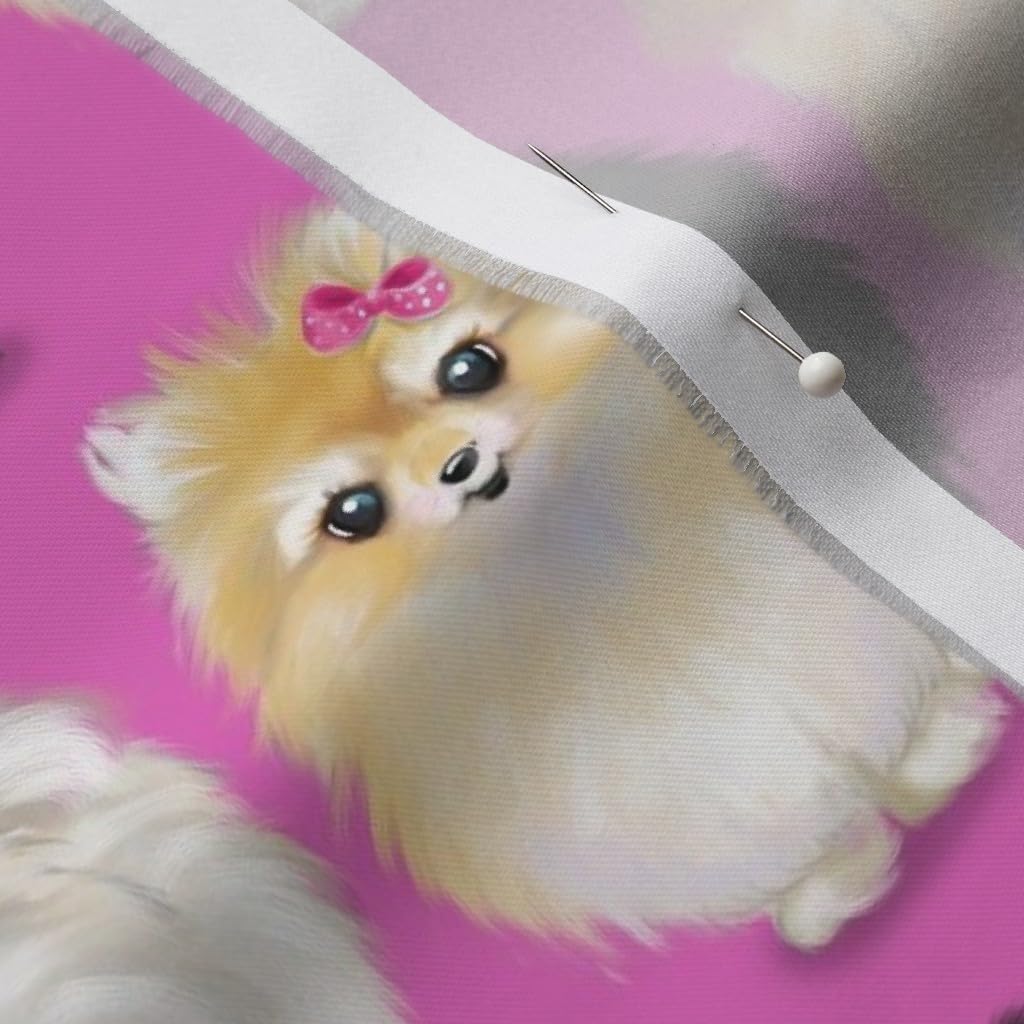Spoonflower Fabric - Pomeranians Pink Pomeranian Dog Pet Puppy Printed on Organic Cotton Sateen Fabric by The Yard - Sewing Quilting Apparel Home Decor