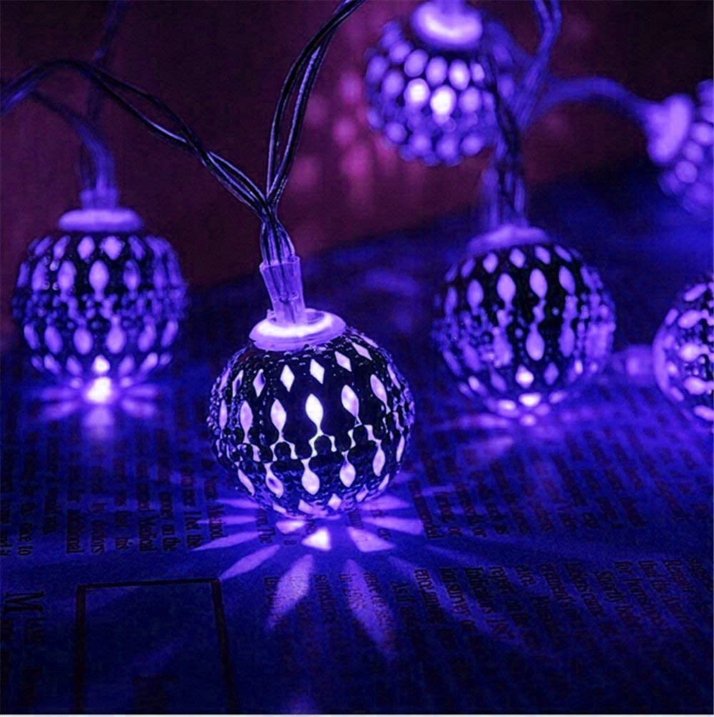 HULX Moroccan String Lights, 3M 20LED Moroccan Ball Outdoor String Lights Metal Ball Lights Moroccan String Light Metal Fairy Lights Battery (Purple)