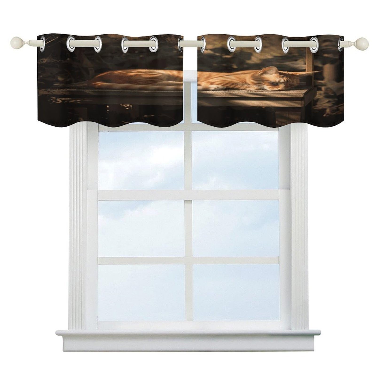 Fekiloot Style Orange Cat Sleeping Short Curtains Valance Curtain