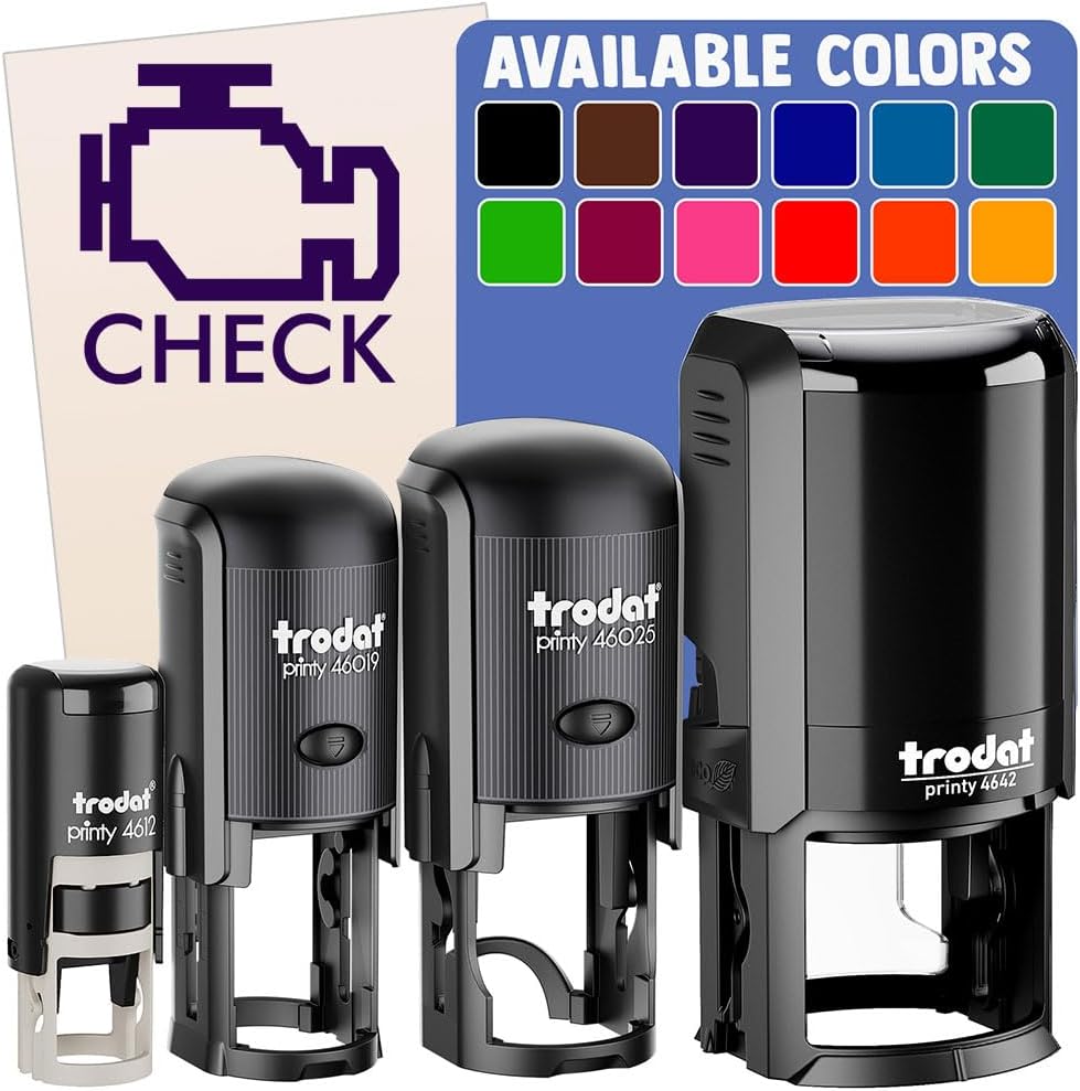 Car Check Engine Light Self-Inking Rubber Stamp Ink Stamper for Stamping Crafting Planners - 1-1/2 Inch Large - Blue Ink