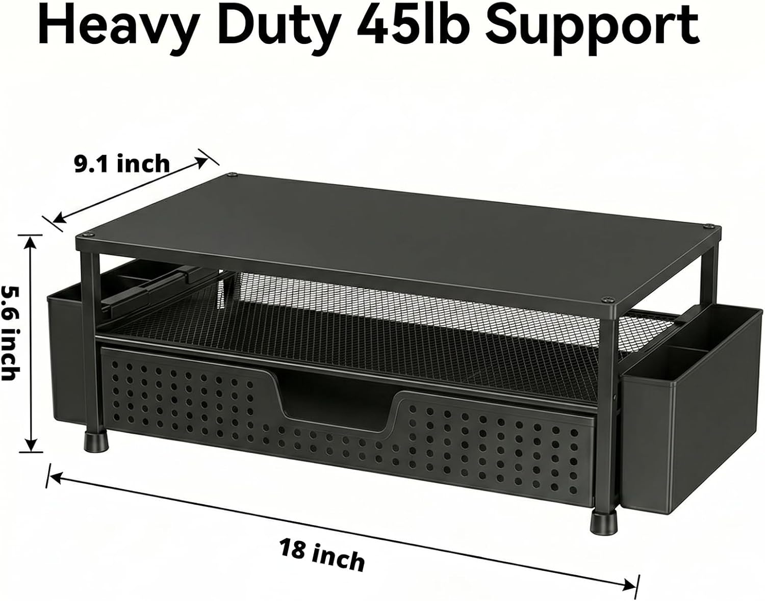 ECOLOVI Desk Organizer and Accessories, 2-Tier Computer Monitor Stand Rise with Storage Drawer & 2 Pen Holders, Laptop & Printer Stand for Desktop, Workspace Organizers for Office Supplies (Black Wood)