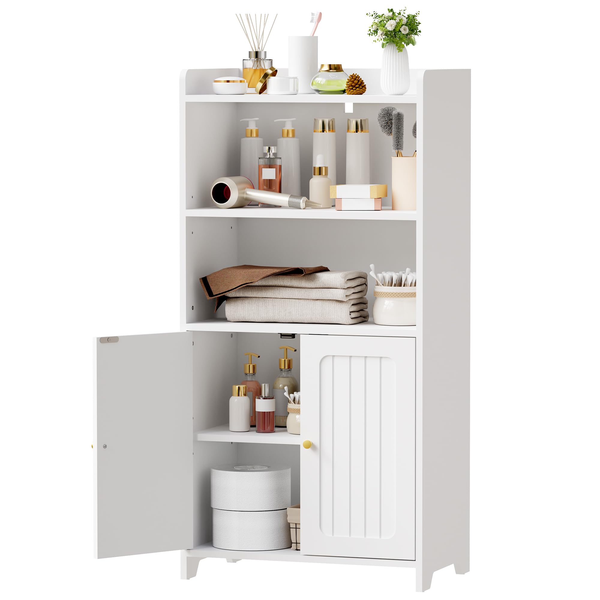 BEWISHOME Mobile da Bagno, Mobile con 2 Porte e Ripiani Regolabili, Mobile Salvaspazio per Bagno, Adatto per Bagno, Soggiorno e Cucina, 30 x 50 x 100 cm, Bianco, EYYG18W