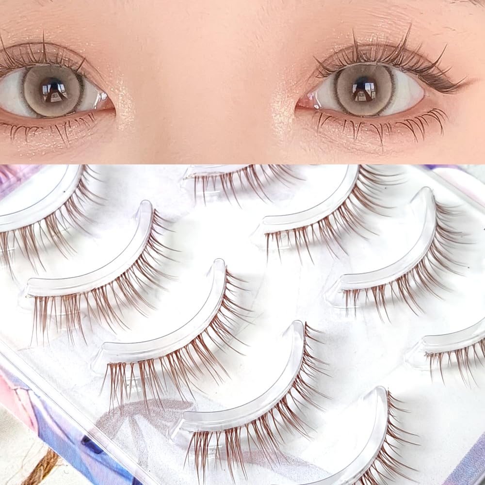 5 Pairs Natural Brown Color False Eyelashes Look Real Fake Eye Lashes Short Handmade Natural Looing Clear Band