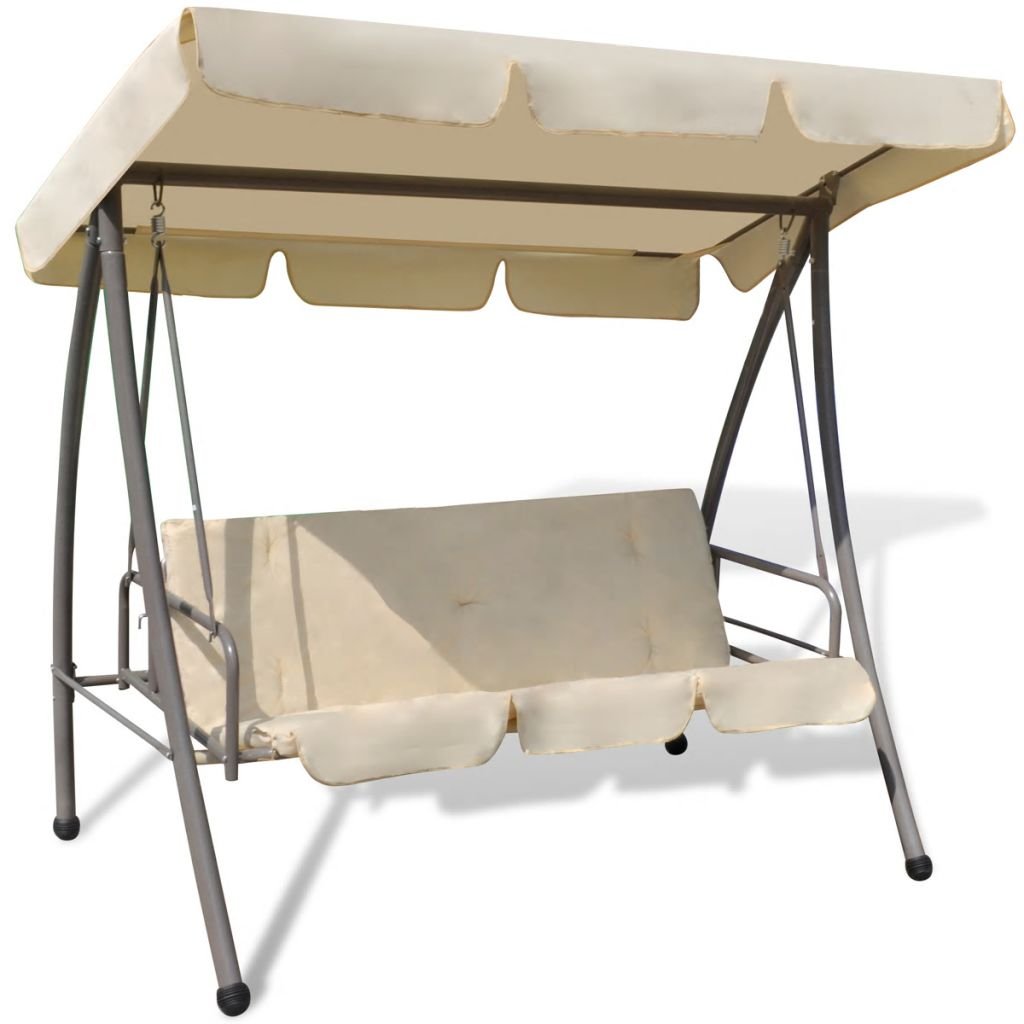 Gecheer Panchina a Dondolo da Giardino con Baldacchino,Dondolo con Baldacchino da Esterno,Dondolo 3 Posti per Esterni,Panchina Swing Altalena da Giardino,Dondolo da Esterno con Tettuccio Bianco Sabbia