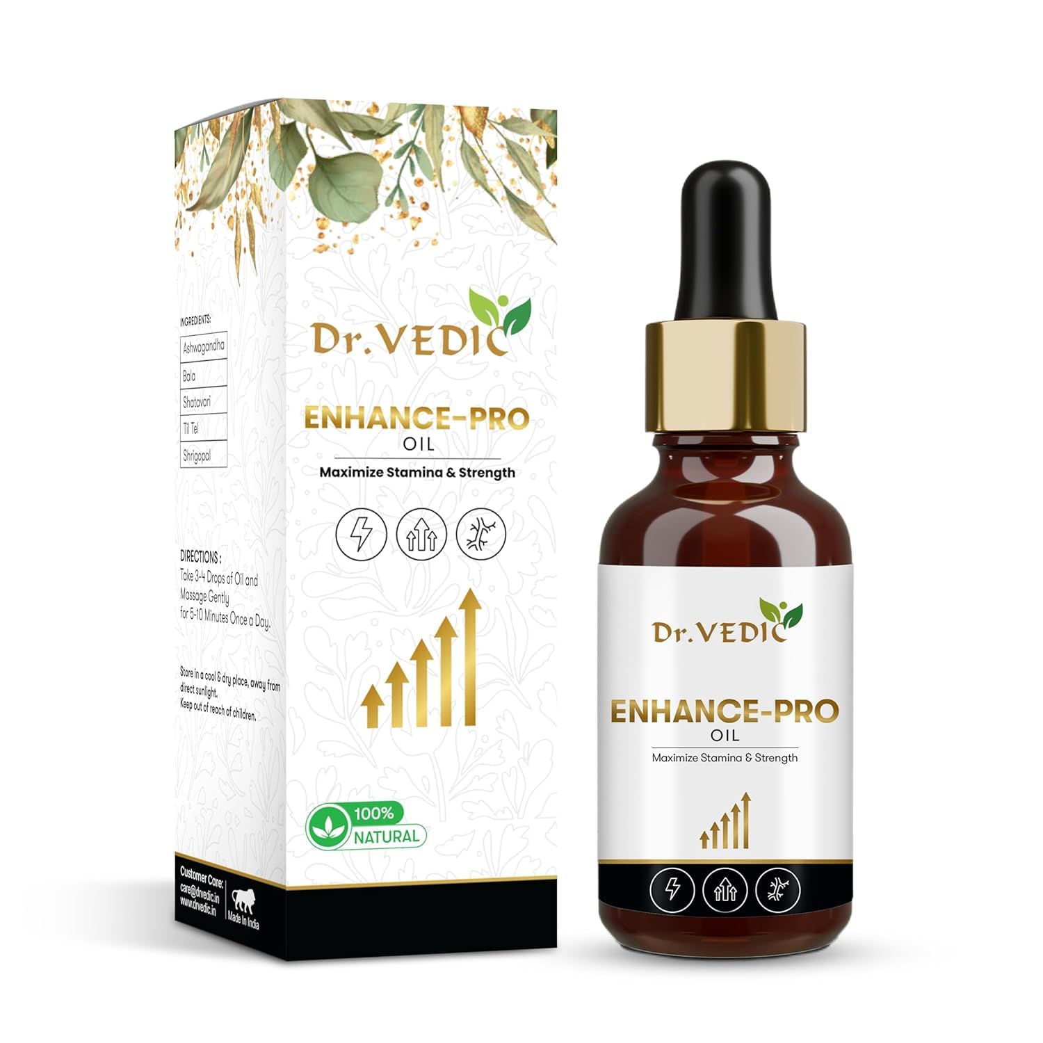 Dr Vedic 100% Pure & Natural Enhance-Pro Oil For Male | Natural Size Growth Formula, 30ml (E Pro Oil)