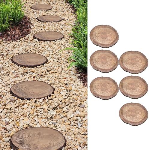 SGeneE Round Decorative Wood Effect Stepping Stone, Outside Log Texture