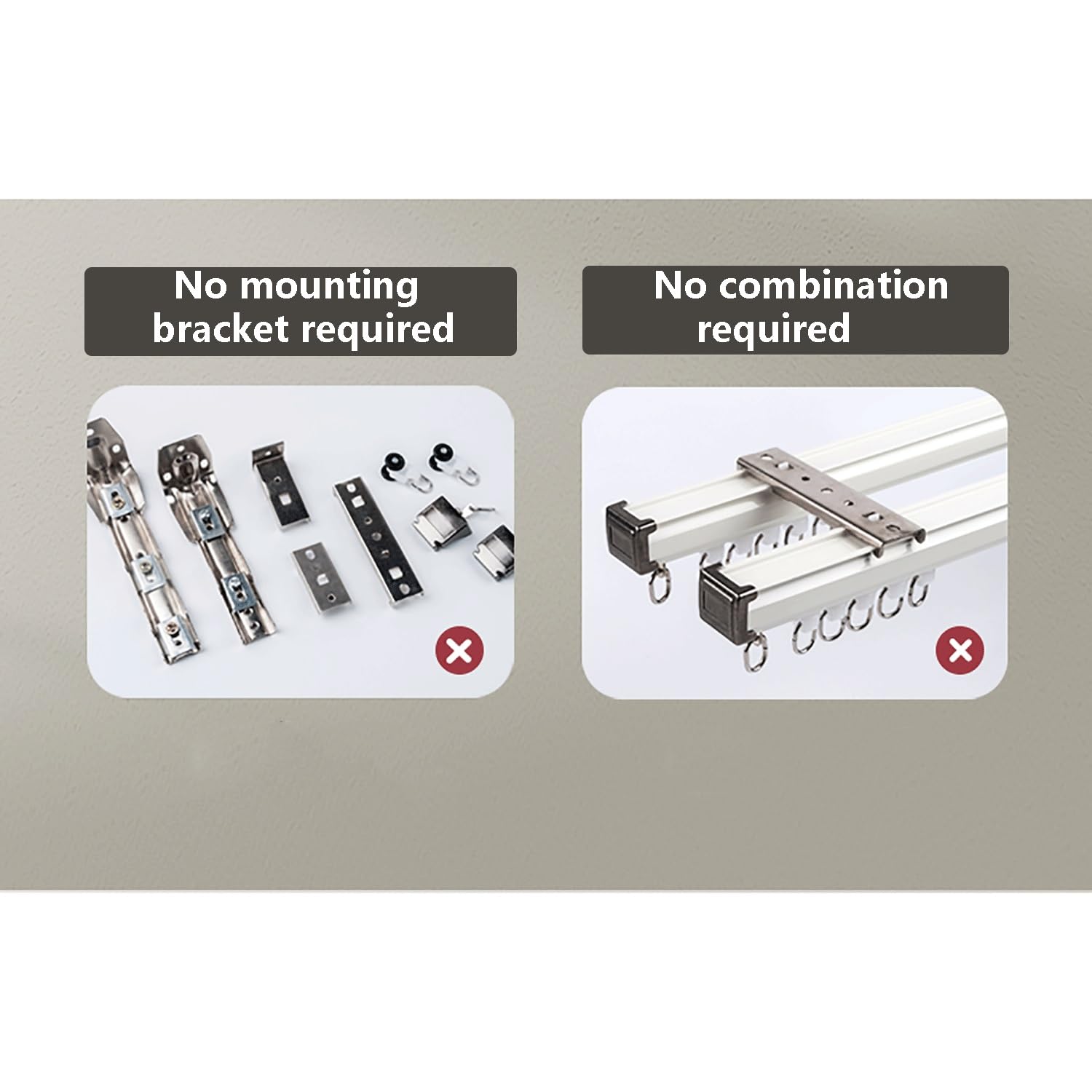 Rideau de plafond en aluminium à double rail pour salon, chambre à coucher, rideaux robustes pour douche de plafond suspendu de 1,7 m