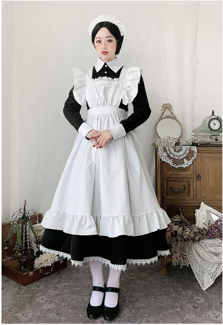 [ABUNDANTDOODS] クラシカルロングメイド服 ゴスロリレース コスロリ コスプレ衣装 クリスマス ハロウィン イベント 仮装 文化祭