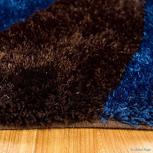 Allstar 5X7 Espresso Modern And Contemporary Hand Carved Rectangular Shag Accent Rug With Turquoise And Cobalt Swirl Design (4' 11" X 6' 11") #TOP7