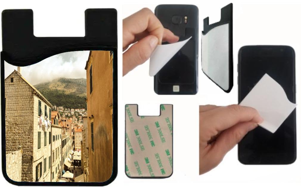 Island Gifting Neoprene Stick-on ID Card Holder for iPhone/Galaxy/Google Android Cases Featuring Image of City of Dubrovnik a Landmark in Croatia