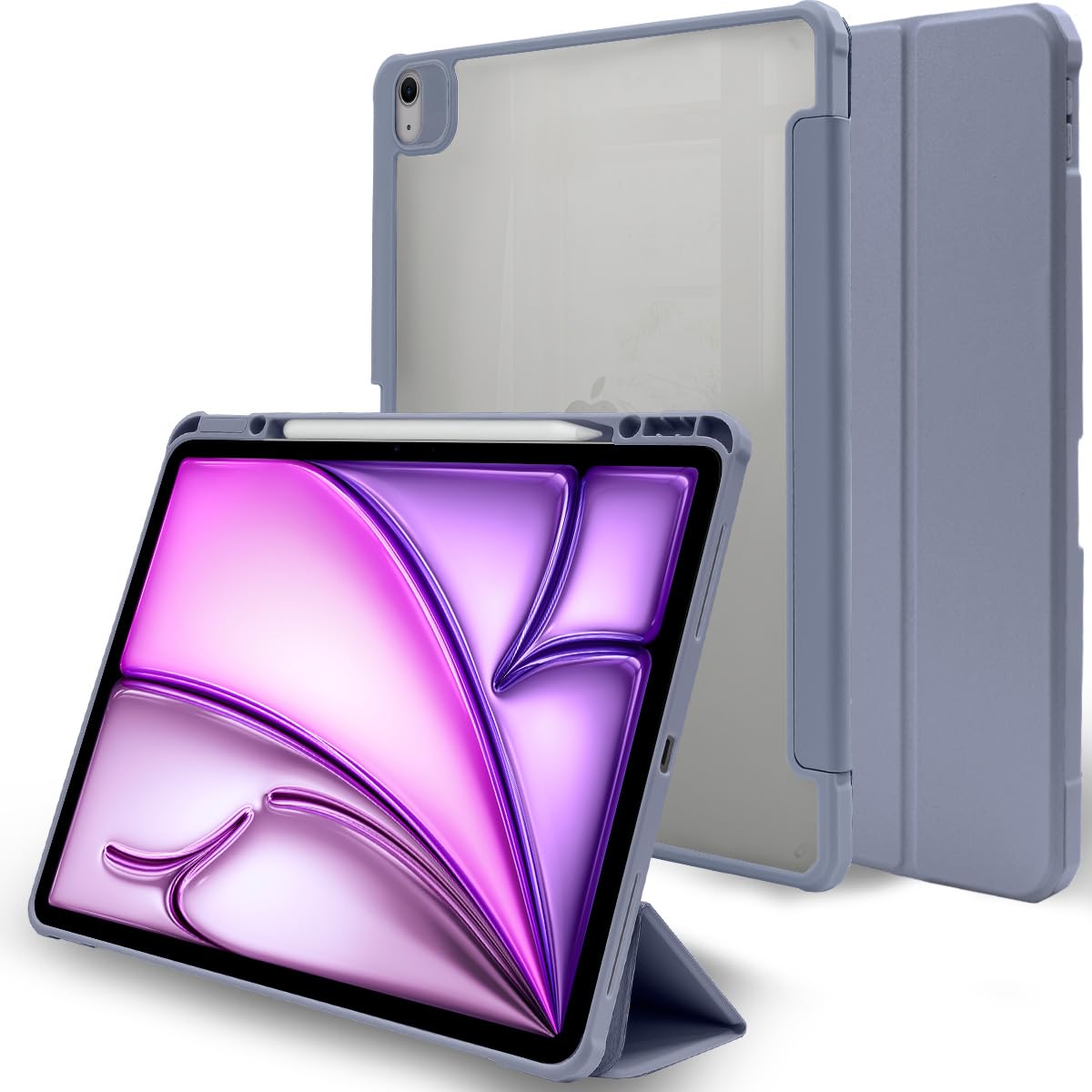 iPad Air 13" M3 M2 Case Pro 12.9 6/5th Generation Cover Transparent Back Pen Storage Shockproof Lightweight for iPad Air 13" 2025 2024 Pro 12.9" 6th 5th Gen Lavender Grey IPDA13m2