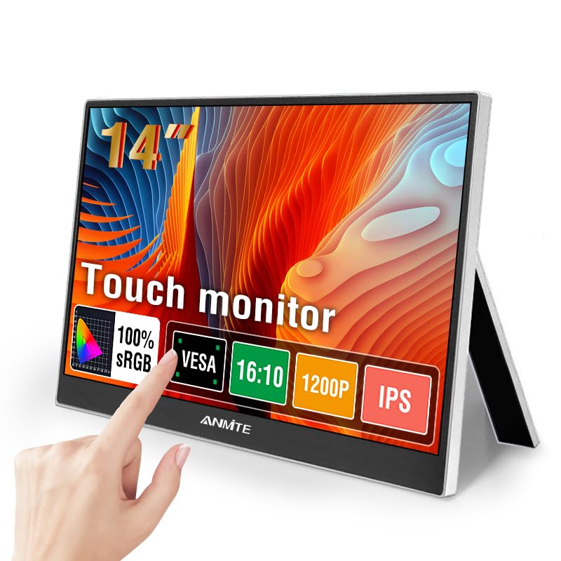 Image of Portable Touch Monitor 14 Inch Computer Gaming Metal Enclosure Mobile External Display for Laptop Xbox PS4 Phone with Speakers Type-C USB-C HDMI IPS FHD 1200P LED Screen