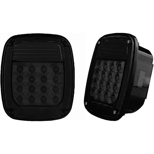 Smoked Square Rear Combination Tail Lights Lamps Assembly Replacement for 1979-2006 Wrangler TJ YJ CJ5 CJ7 with Passenger and Driver Side Marker Stop Turn Signal Brake Lights DOT Certified, 2Pcs
