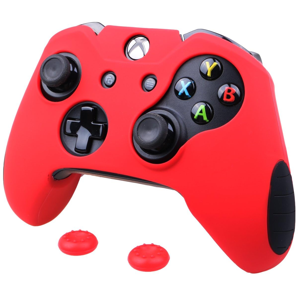 eWINNERSoft Silicone Gamepad Pad Joystick Case Skin Protective Cover compatible with Microsoft Xbox One/S/X Wireless Controller Grip Case Accessories & 2 x Thumb Grip Caps (Red-1)