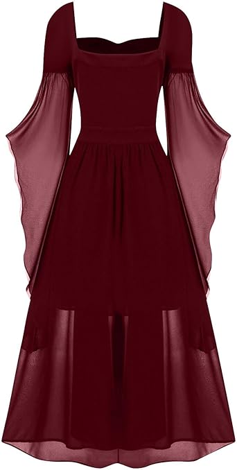 2023 Halloween-jurk voor dames, mesh-kant, grote swing-jurk, effen, lange jurk, gothic kleding voor damesrokken, lila, XL
