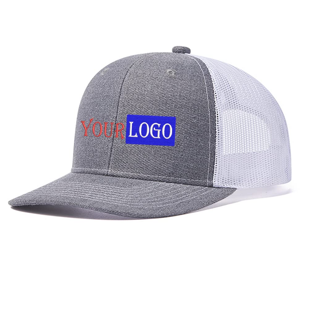 Unisex Grey White Custom Embroidered Hat Logo Personalised Mesh Baseball Cap Mens Summer 112 Trucker Cap, Embroidered Cap Dad/Mom Gifts