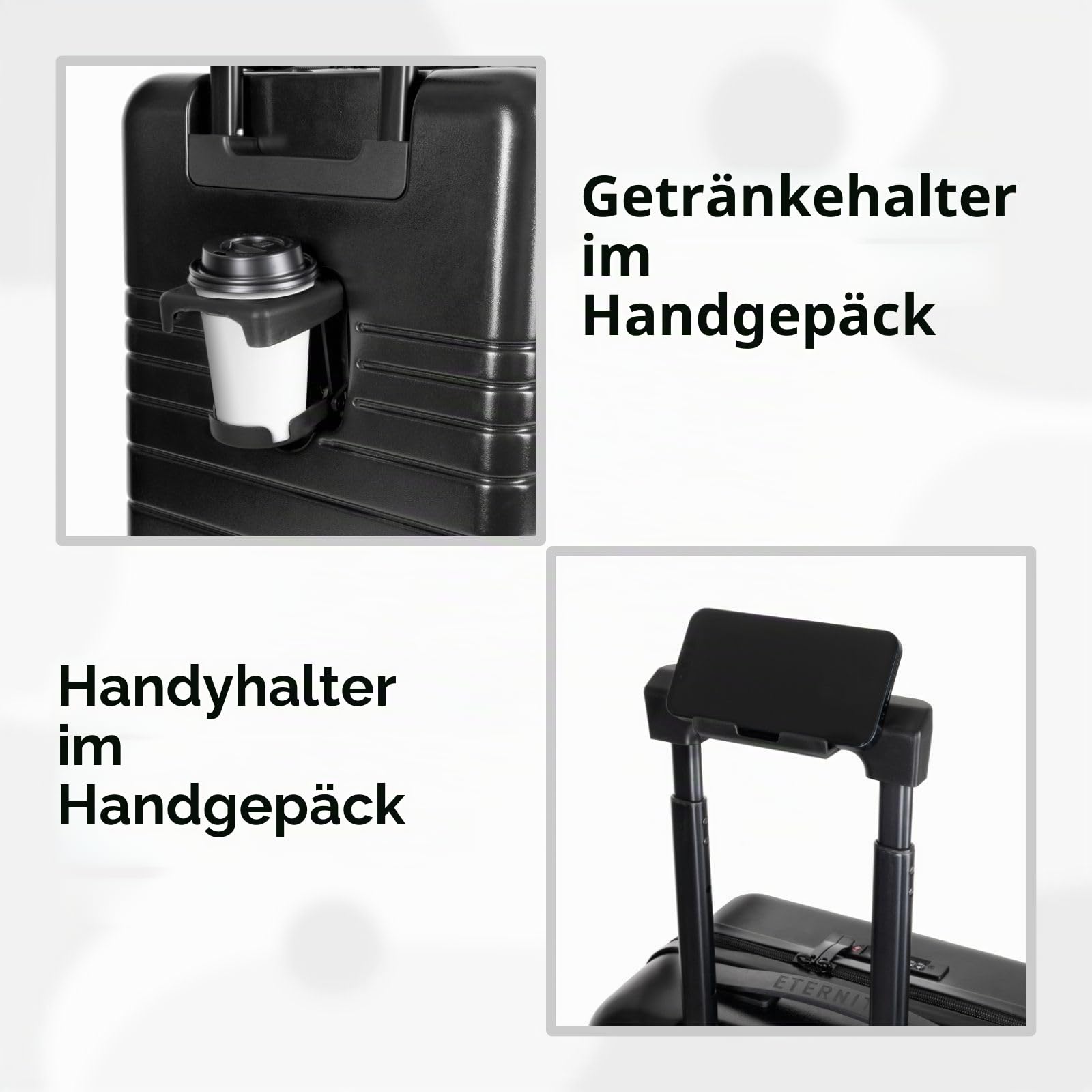 ETERNITIVE - Hartschalenkoffer Set - Klein und Mittel I Leichter Rollkoffer aus ABS I Größe: 65,5cm & 55 cm I Reisekoffer mit Rollen 360° I Handgepäck 40L & 62,5LI Trolley mit TSA-Schloss I Schwarz