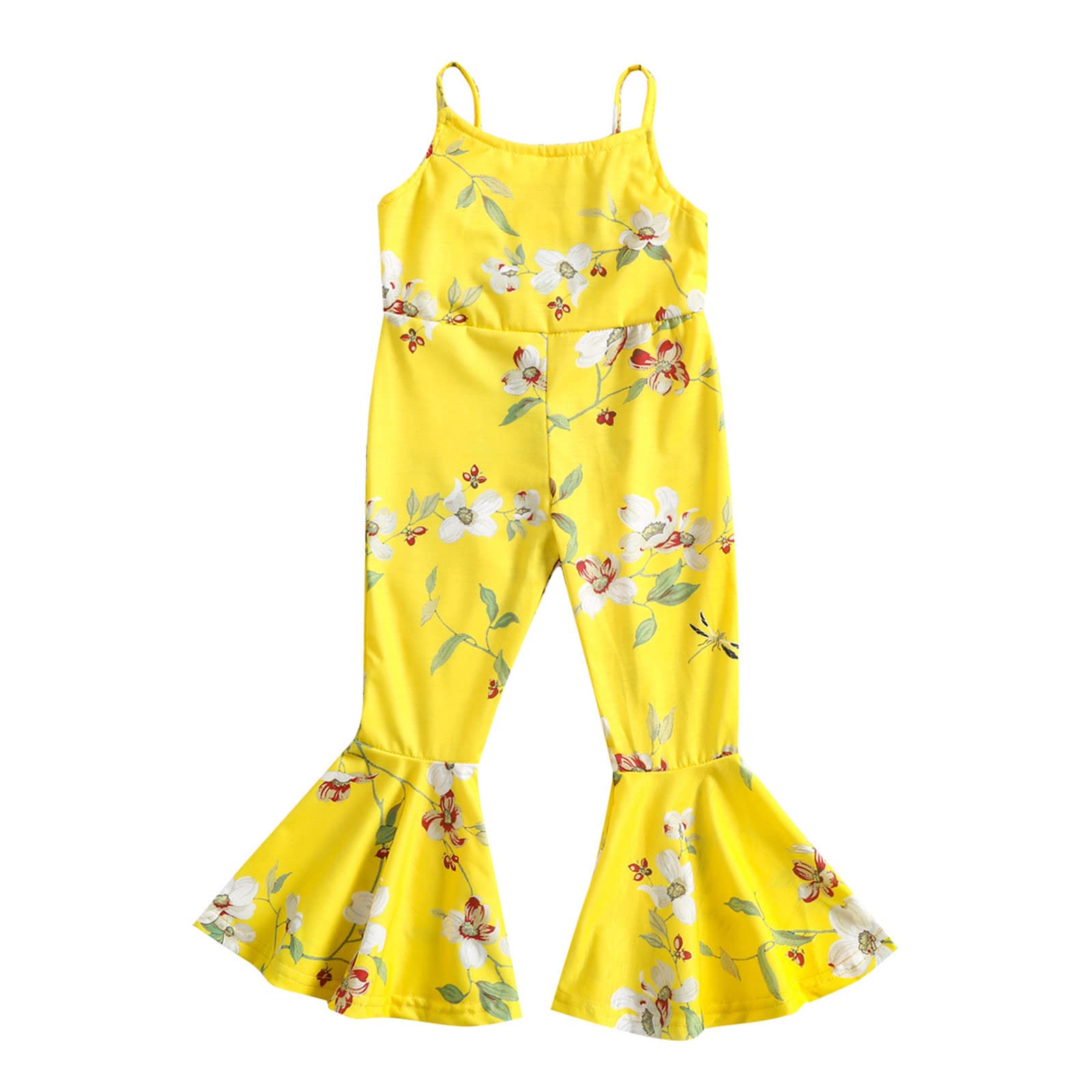 3125 Mascara Mono sin Mangas para niñas pequeñas con Estampado Floral, Mono con Tirantes, Pantalones Acampanados, Ropa Vestidos Monos Cortos