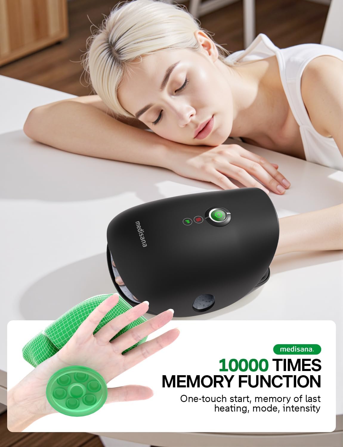 Medisana Hand Massager with Heat and Compression, Cordless Hand Massager for Arthritis and Carpal Tunnel Relief, Knuckle Stretching Massage, Birthday Christmas Gifts for Men Women Dad Mom-Black