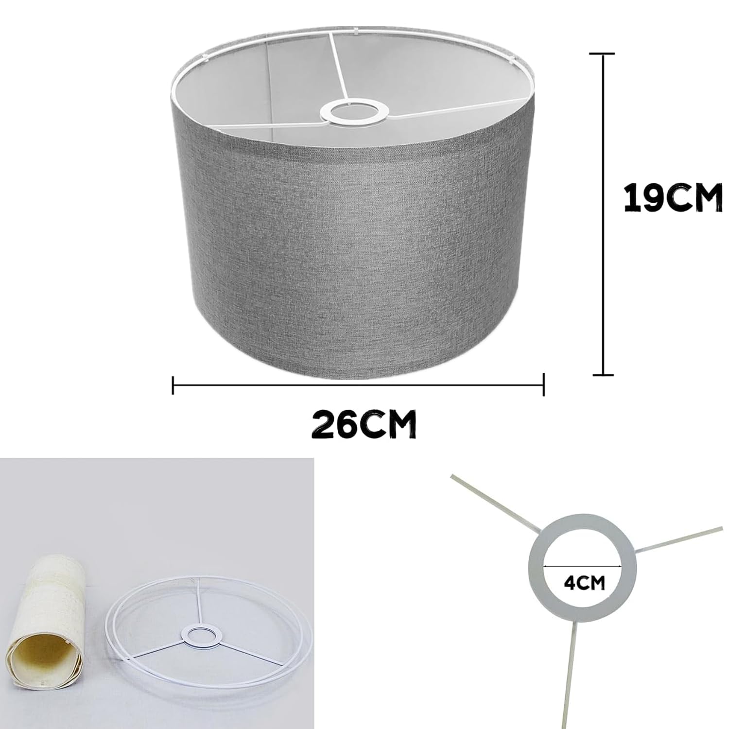 Fabric Lamp Shade Modern Fabric Drum Light Shade for Ceiling Lights Table Lamps and Floor Lamps Pendant Light Shades Ceiling for Living Room Bedroom Cylindrical Shades for Lamp 26x19 cm (Grey) - Image 2
