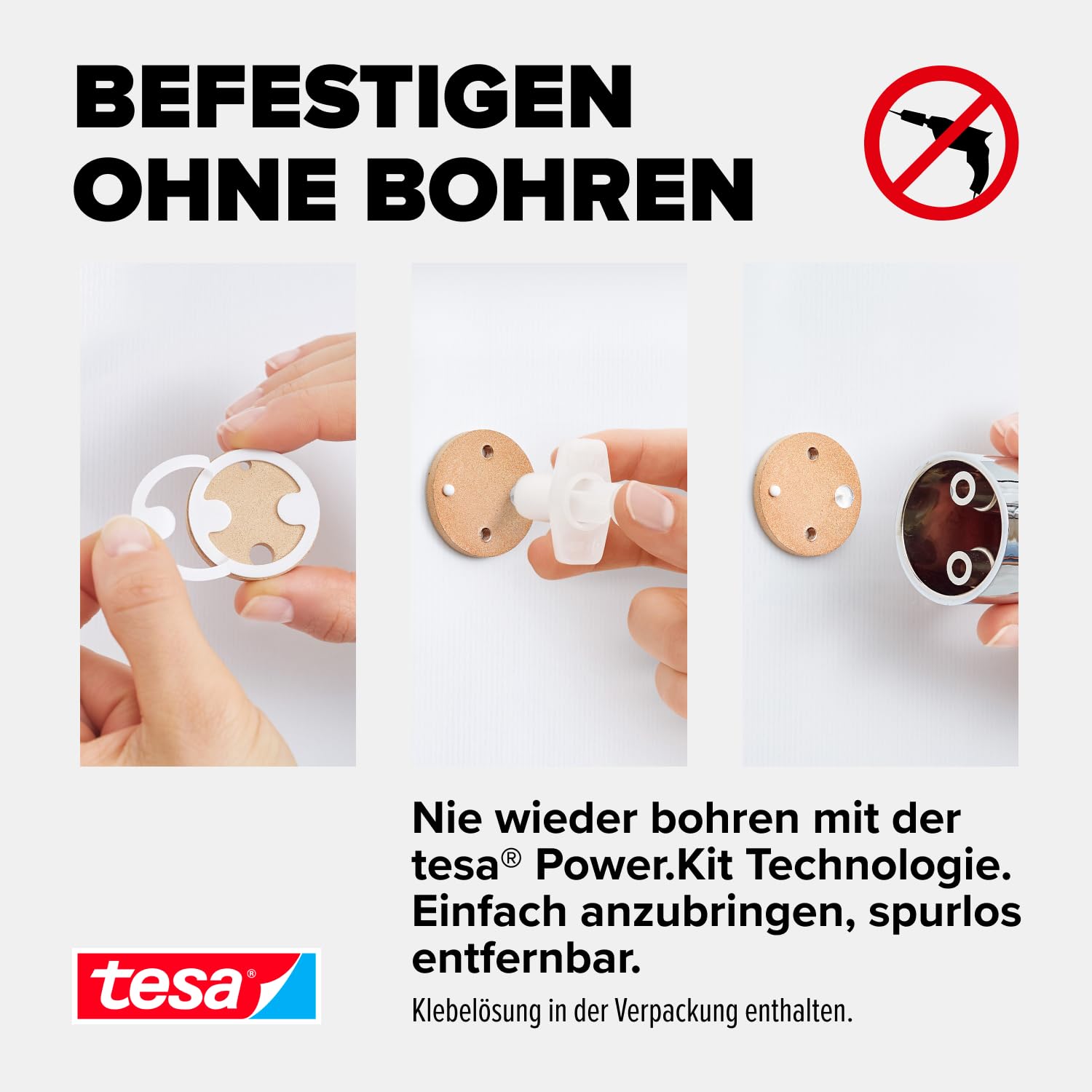 tesa SPAA Duschstange, verchromt, Duschkopfhalter höhenverstellbar, inkl. Klebelösung, Länge der Stange: 705mm