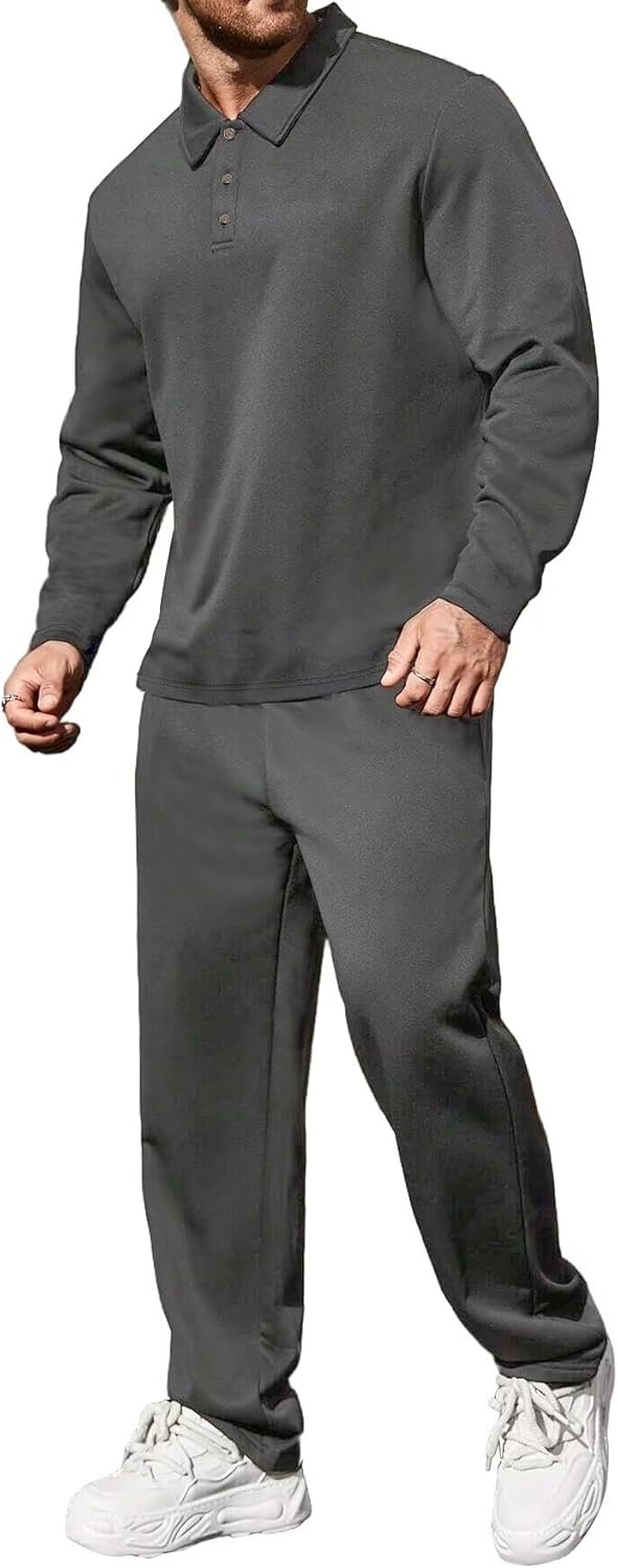Uni Clau Mens Tracksuits 2 Piece Set Casual Jogging Suits Long Sleeve Polo Shirt and Sweatpants Athletic Sweatsuits