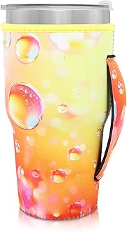 Reusable Iced Coffee Cup Sleeve Neoprene Insulated Sleeves Cup Holder with handle Idea for 30oz - 32oz Tumbler Cups, Protein Shake Bottles(Only Cup Sleeves), Gradient