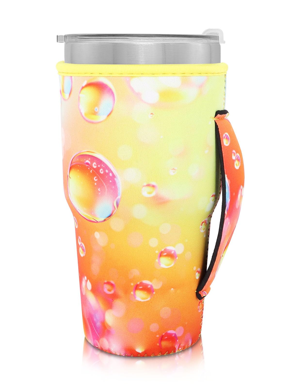 Reusable Iced Coffee Cup Sleeve Neoprene Insulated Sleeves Cup Holder with handle Idea for 30oz - 32oz Tumbler Cups, protein shake bottles(Only Cup Sleeves), Gradient