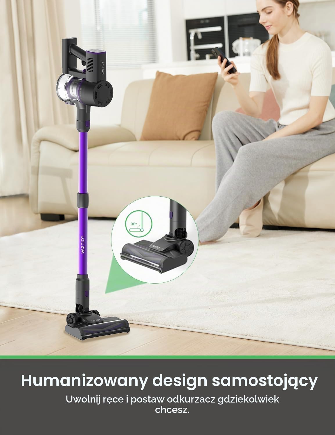 Vactidy V8 Pro, odkurzacz bezprzewodowy, fioletowy, 160 W, 500 litrów, 66 decybeli