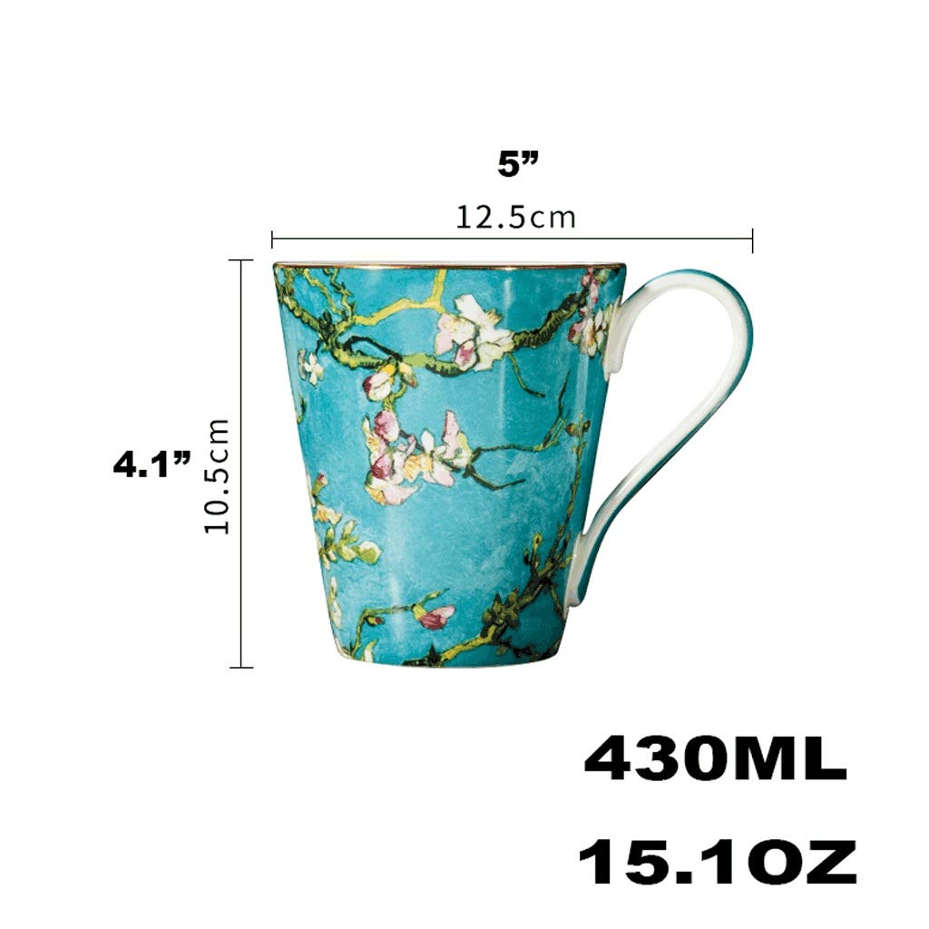 Kaffee Tasse Vintage Amerikanische Tasse Set, Große Keramik 430Ml, Bedruckte Tasse Getränk Tasse 1/4/6 Pcs/Gold, Weiß/430Ml
