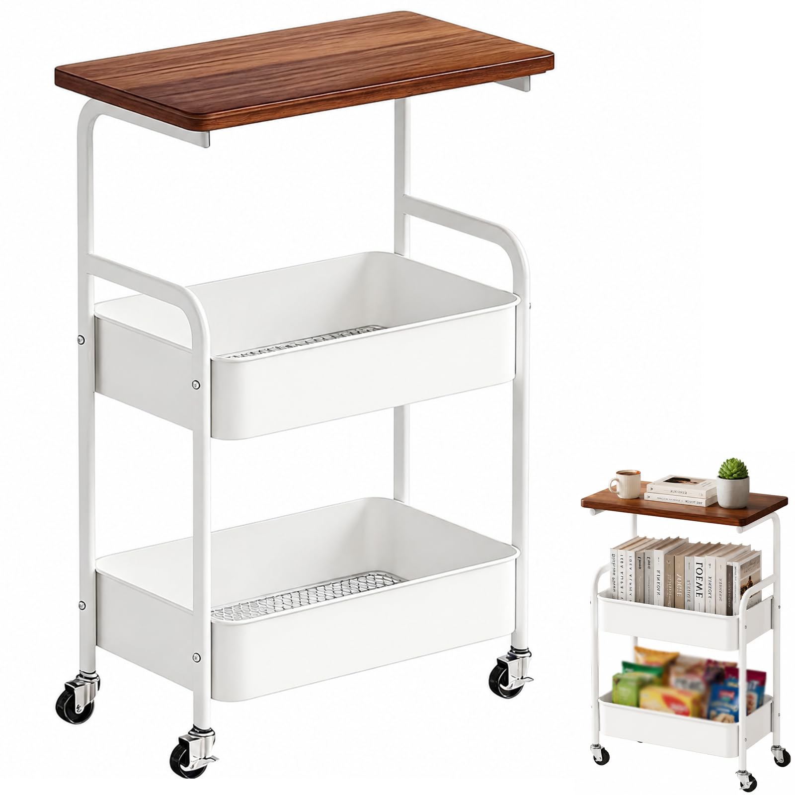 Servierwagen mit Rollen, Rollwagen 3 Ebenen, robuster Küchenwagen mit Stahlrahmen, platzsparendes Nischenregal für kleine Räume, vielseitig für Küche, Bad, Wohnzimmer, Arbeitszimmer (Weiß)